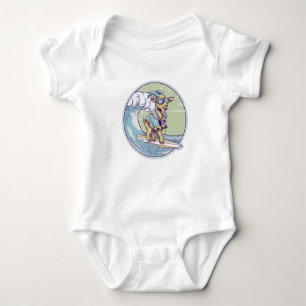 Cartoon goat on a surfboard baby bodysuit