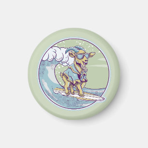 Cartoon goat on a surfboard magnet