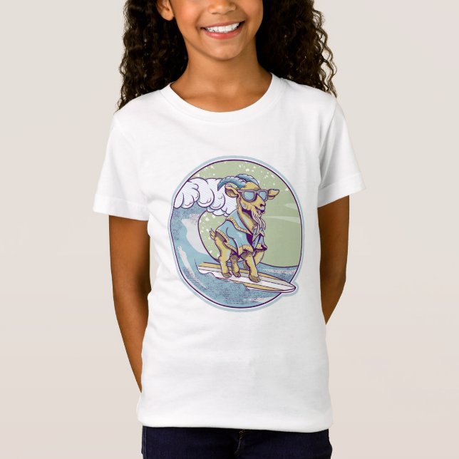 Cartoon goat on a surfboard T-Shirt (Front)