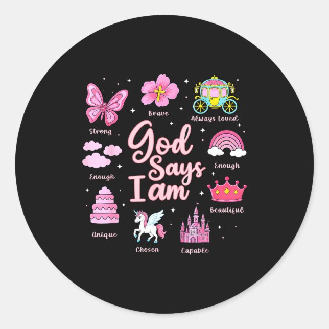 Cartoon God Say I Am Princess Girl Kids  Classic Round Sticker (Front)