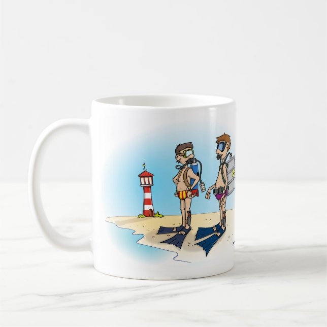 Cartoon; Going on diving vacation. card Coffee Mug (Left)