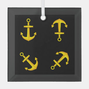 Cartoon Golden Boat Anchor Set Glass Tree Decoration