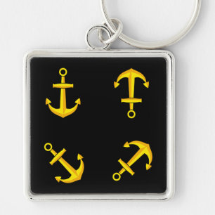 Cartoon Golden Boat Anchor Set Key Ring