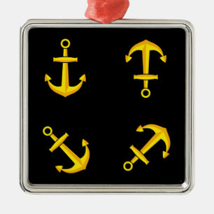Cartoon Golden Boat Anchor Set Metal Tree Decoration