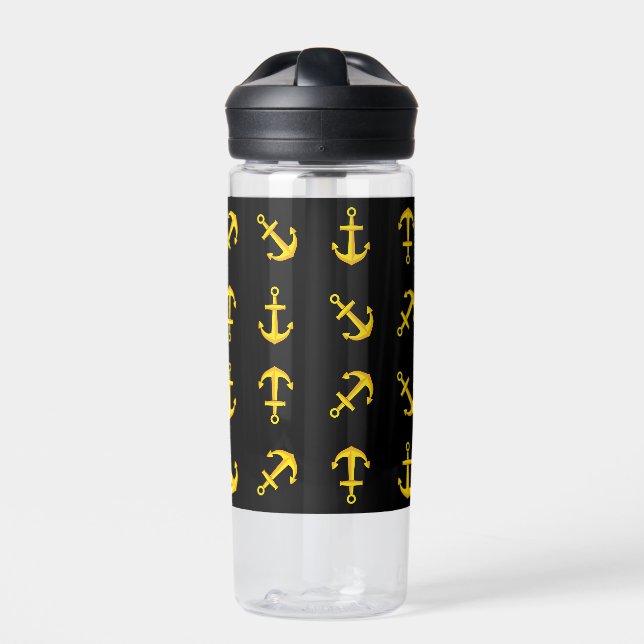 Cartoon Golden Boat Anchor Set Pattern Water Bottle (Front)