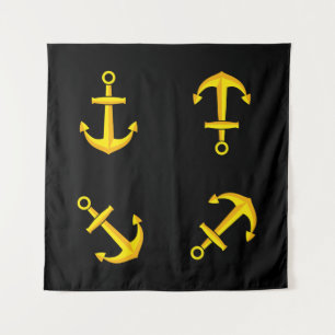 Cartoon Golden Boat Anchor Set Tapestry