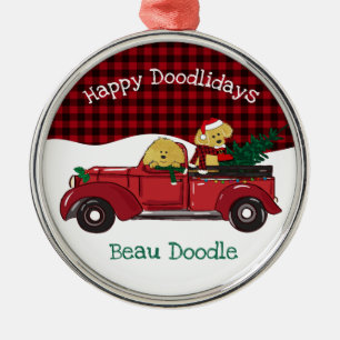 Cartoon Goldendoodles Red Christmas Truck Metal Tree Decoration