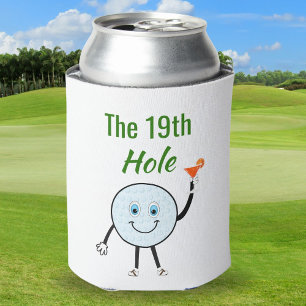 Cartoon Golf Ball Holding Orange Martini Cocktail Can Cooler