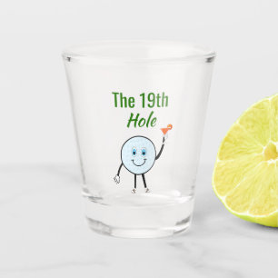 Cartoon Golf Ball Holding Orange Martini Cocktail Shot Glass