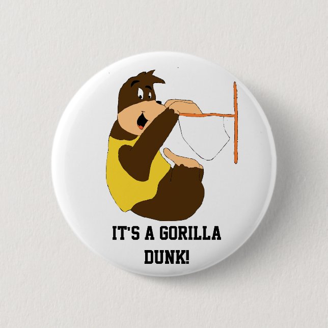 Cartoon Gorilla Slam Dunking 6 Cm Round Badge (Front)