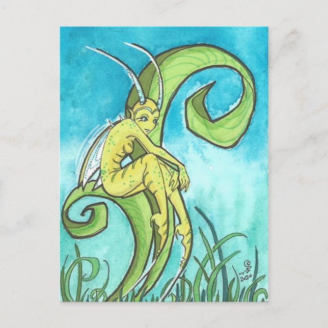 Cartoon Grasshopper Fairy Fantasy Art Postcard (Front)