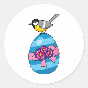 Cartoon Great Tit with Easter Egg Classic Round Sticker
