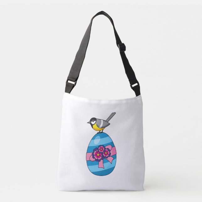 Cartoon Great Tit with Easter Egg Crossbody Bag (Front)