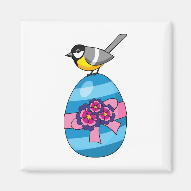 Cartoon Great Tit with Easter Egg Magnet (Front)