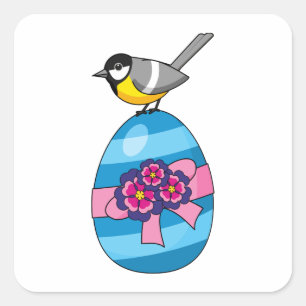 Cartoon Great Tit with Easter Egg Square Sticker