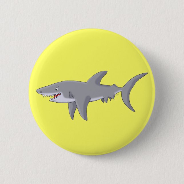 Cartoon Great White Shark 6 Cm Round Badge (Front)