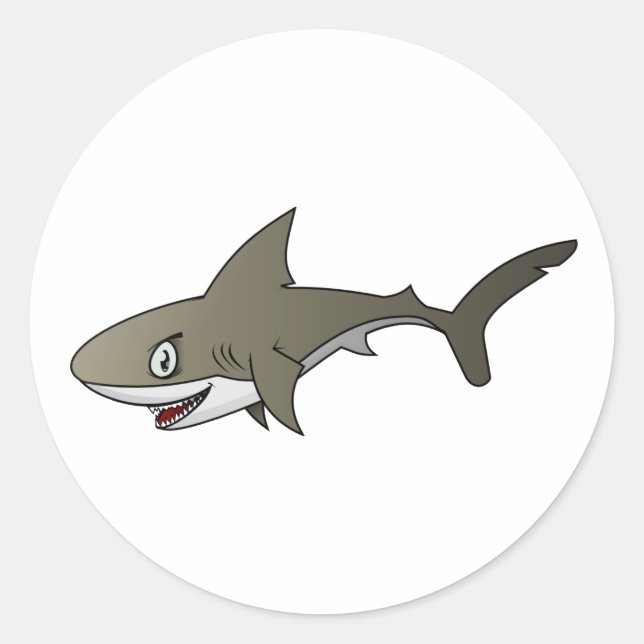 Cartoon Great White Shark Classic Round Sticker (Front)