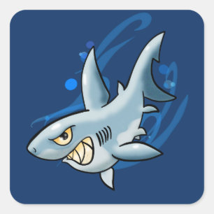 Cartoon Great White Shark Square Sticker