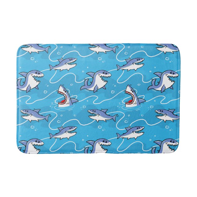 Cartoon Great White Sharks Bath Mat (Front)