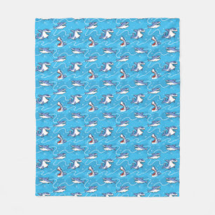 Cartoon Great White Sharks Fleece Blanket