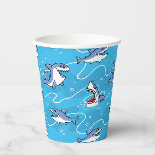 Cartoon Great White Sharks Paper Cups