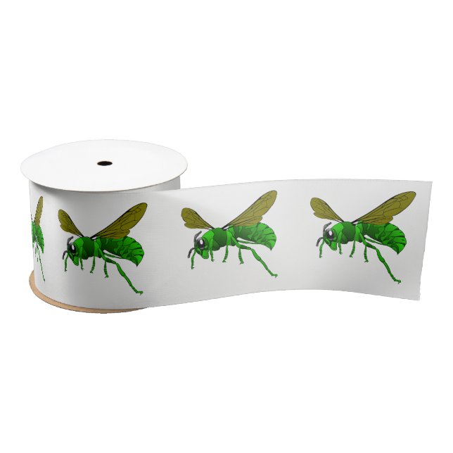 Cartoon green and lime hornet wasp bee satin ribbon (Spool)