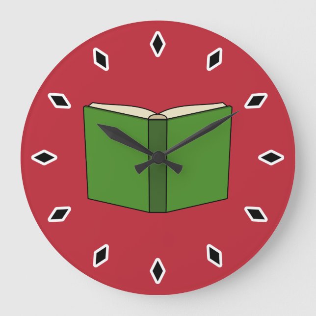 Cartoon Green Book Large Clock (Front)