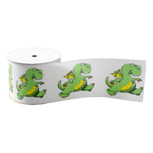 Cartoon green dragon walking on his back feet grosgrain ribbon