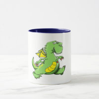 Cartoon green dragon walking on his back feet
