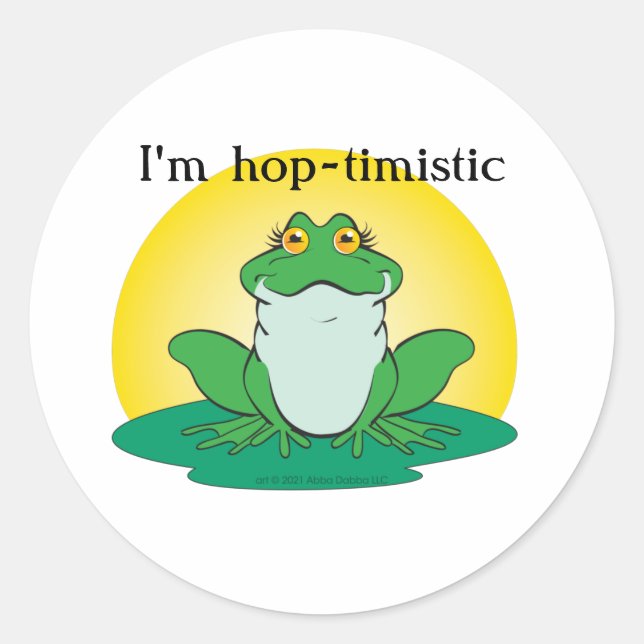 Cartoon Green Frog on Lily Pad Classic Round Sticker (Front)