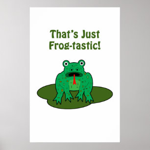 Cartoon green frog That's Just Frog-Tastic Poster