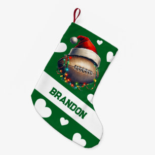 Cartoon Green Merry American Football Name Small Christmas Stocking