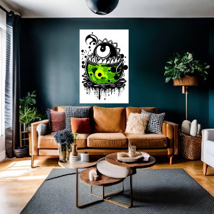 Cartoon green monster one eye   AI Art Poster