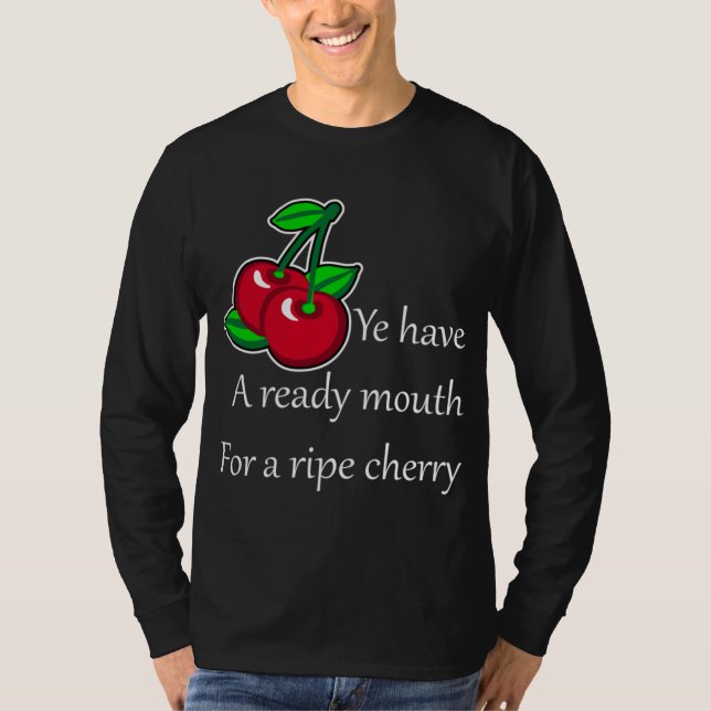 Cartoon Green Red Cherries Fruit Vector Art T-Shirt (Front)