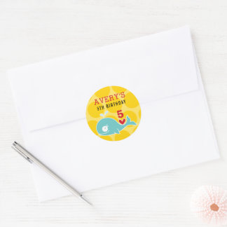 Cartoon Green Whale Red Heart Kid Birthday Party Classic Round Sticker