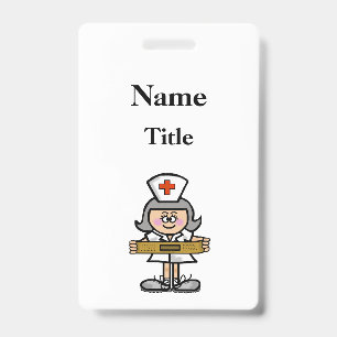 Cartoon Grey Hair Nurse Badge  Customise It! ID Badge