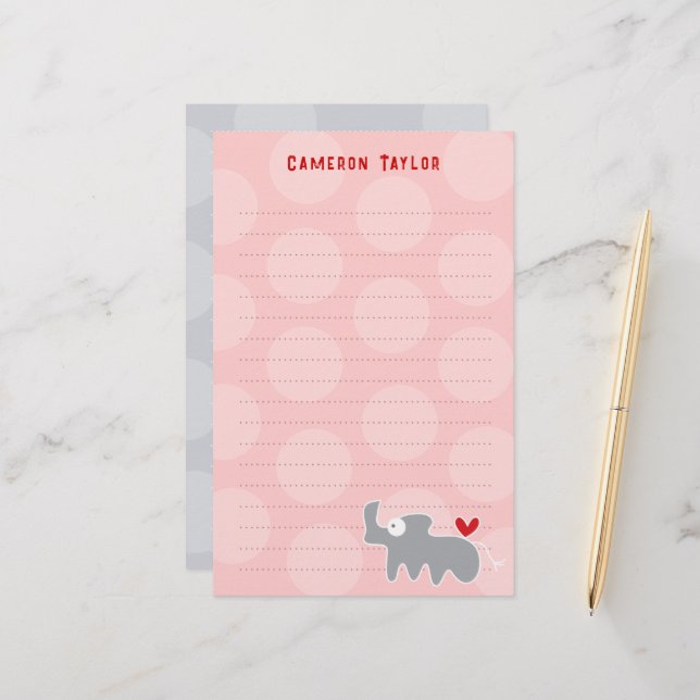 Cartoon Grey Rhino Kid Children Birthday Thank You Stationery (Front/Back In Situ)