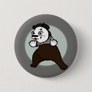 CARTOON GRIZZLY BEAR MIME ROUND PIN BACK BUTTON