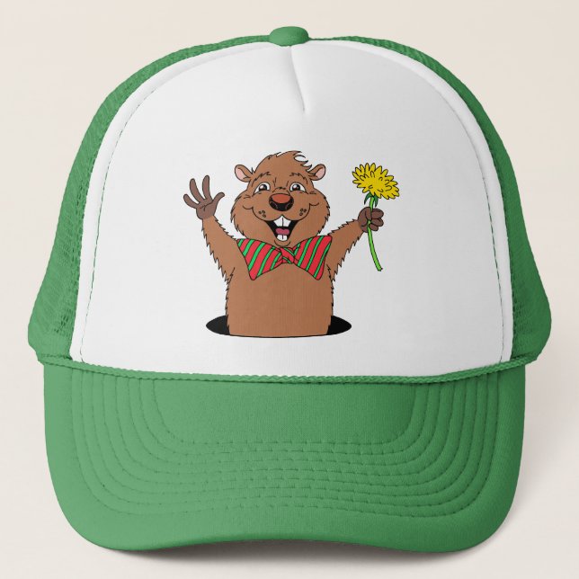Cartoon Groundhog Trucker Hat (Front)