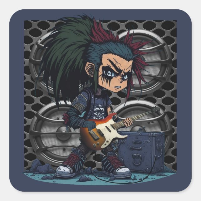 Cartoon Grunge Punk Rock & Roll Guitar Amp Speaker Square Sticker (Front)