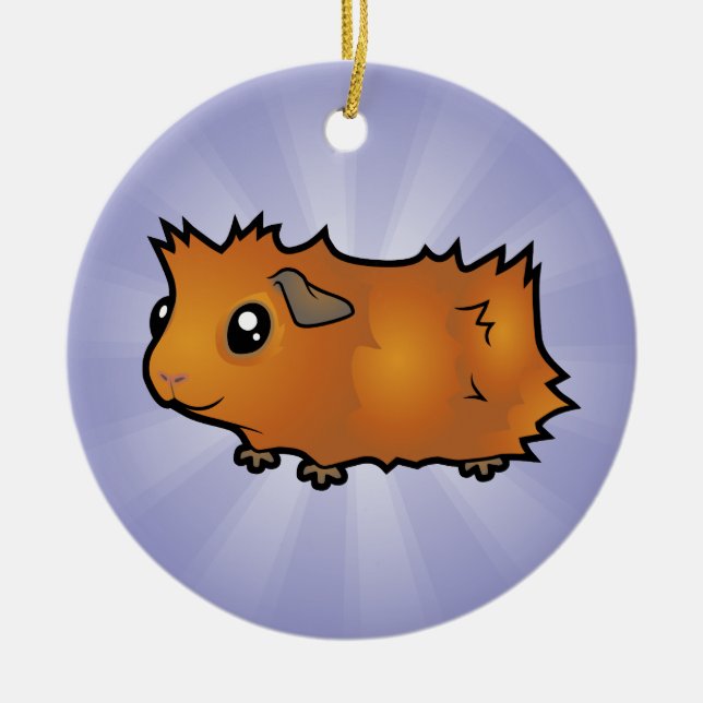 Cartoon Guinea Pig (scruffy) Ceramic Tree Decoration (Front)