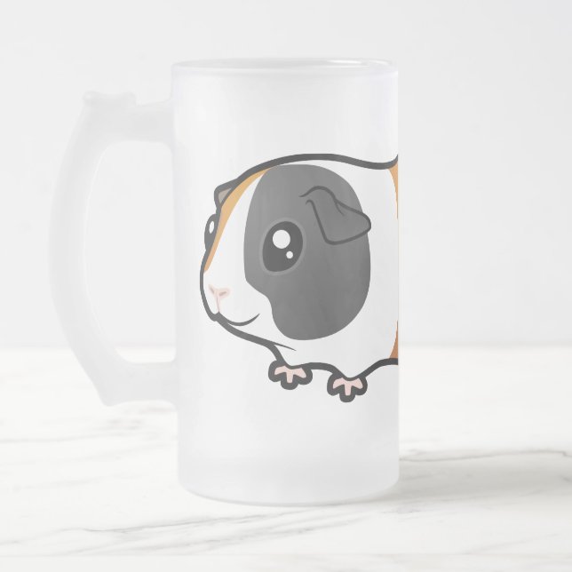 Cartoon Guinea Pig (smooth hair) Frosted Glass Beer Mug (Left)