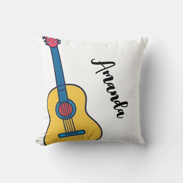 Cartoon Guitar with Bold Neck Strings Name Cushion (Front)