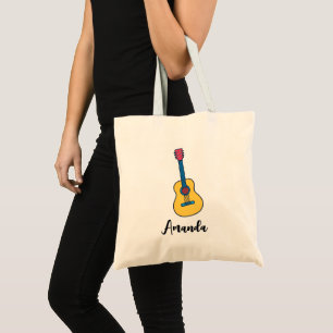 Cartoon Guitar with Bold Neck Strings Name Tote Bag