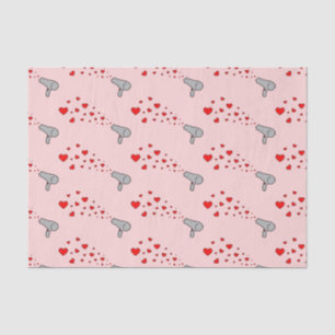 Cartoon Hair Dryer, Red Hearts & Pink Background Tissue Paper
