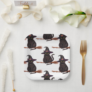 Cartoon Halloween Witches Cat Paper Plate