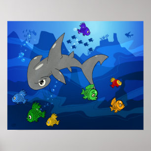 Cartoon Hammerhead Shark Poster