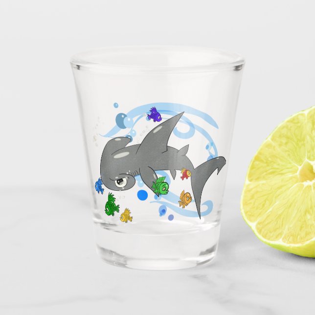 Cartoon Hammerhead Shark Shot Glass (Front)