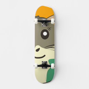 Cartoon Hamster with a Multicolored Scarf Skateboard