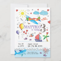 Cartoon Hand Draw Doodle Birthday Invitation